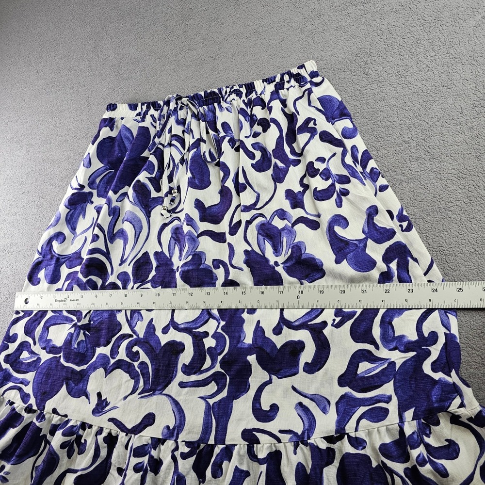 Mlle Gabrielle Tiered Broomstick Maxi Skirt Women M White Blue Floral Drawstring - Picture 5 of 10